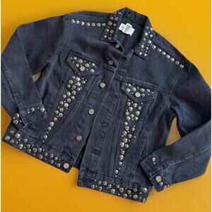 For The Republic Studded Gunmetal Black Denim Jacket | Biker Goth Street wear XS